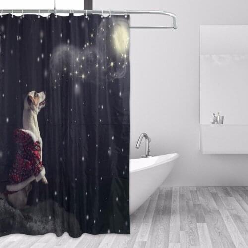 Dog In Christmas Costume Looking Up Sky Shower Curtain Waterproof Bath Curtain With Hooks Bathroom Decor Rideau De Douche