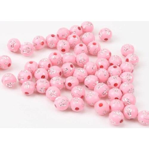 Pink Acrylic Cross Pattern Round Loose Beads Circular For Jewelry making DIY Mixed color 200pcs 6mm 2018 new