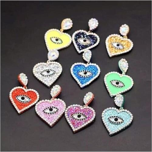 Heart shape dangle charm earring Gold filled 5 colorful enamel evil eye heart lucky turkish jewelry