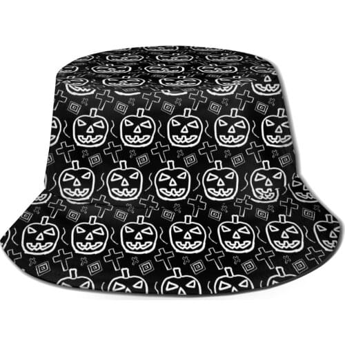 CINESSD 2021 Hat Unisex Fashion Bob Cap Hand-Skected Scary Pumpkin Pattern Hip Hop Gorros Panama Windproof outdoor Bucket Hat