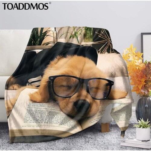TOADDMOS Cute Sleeping Dog Print Fleece Blanket Comfort Soft Bed Thin Quilt for Kids Adults Sofa/Office Nap Warm Blanket manta