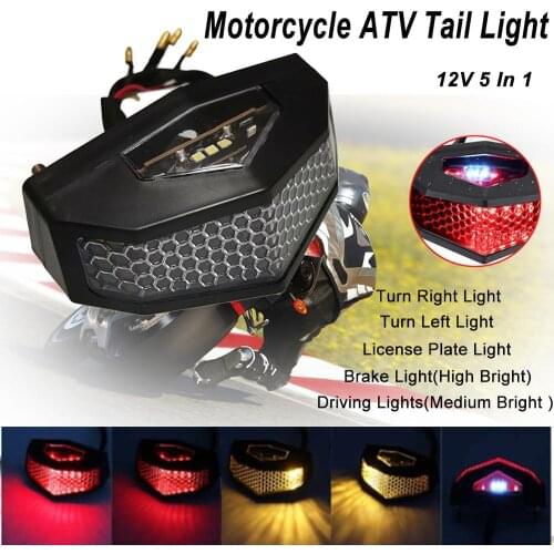 Universal Motorcycle ATV LED Rear Tail Brake Stop Indicator Signal Lamp Turn Signal Light Retro 12V 5 In 1 License Plate Light