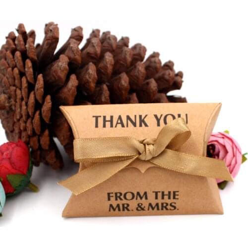 10pcs Candy Box Bag Craft Paper Pillow Shape Wedding Favor Gift Boxes Pie Party Bags Eco Friendly Packaging Kraft Paper Box