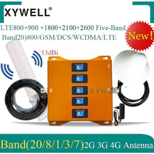 B20 800/900/1800/2100/2600mhz Five-Band Mobile Signal Booster 4G Repeater gsm 2g 3g 4g Cellular Amplifier LTE DCS WCDMA LTE GSM