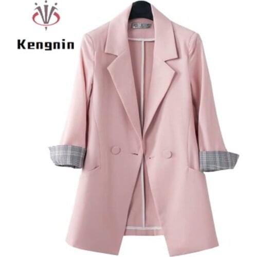 2021 Spring Autumn Women Blazers Casual Ladies Jackets Three Quarter Sleeve Basic Coats Plus Size Korean Chic Outerwear KE650