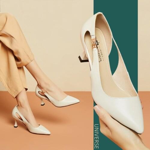 Universe M017 New Arrival 2021 Hollow Out Big Size Thin High Heels Pointed Toe Genuine Leather Women Ladies Pumps Dress Shoes