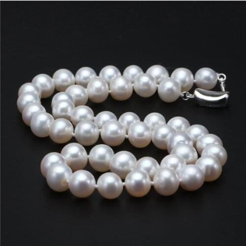 100% Real Cultured Round Freshwater Pearl Necklace,9-10mm White Color Pearl Jewellery,Wedding Bridal Ladys Gift