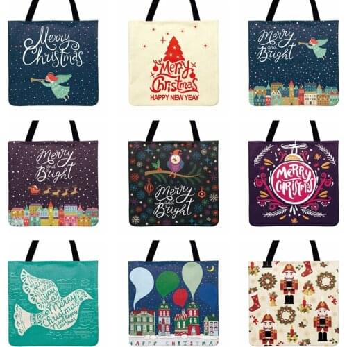 Christmas Painting Print Tote Bag For Women Casual Tote Snowflakes And Elk Ladies Shoulder Bag Shopping Bag Outdoor Beach Bags