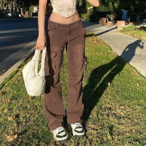 Za Drawstring Cargo Women Jeans Bodycon Fashion Casual Straight Pants 2021 Streetwear Autumn Pocket Zipper Button Jean Pant