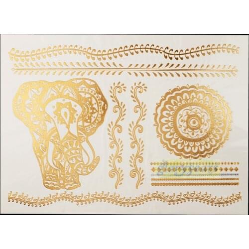 1PC Hot Flash Metallic Waterproof Temporary Tattoo Gold Silver Men Women Henna GH-32 Elephant Wave Chains Design Tattoo Sticker
