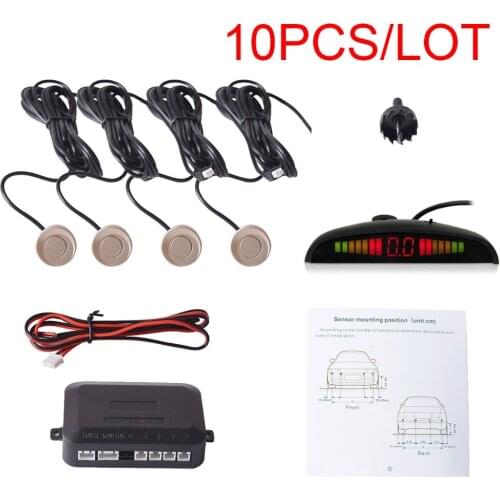 10pcs Auto Reverse Backup Radar System with 4 Parking Sensors Distance Detection + LED Distance Display+Sound Warning(champagne)