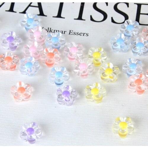 100pcs/lot color print Transparent cartoon flowers shape Straight hole acrylic beads diy jewelry earring/bracelet accessory