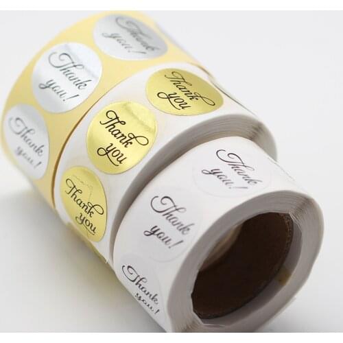 100pcs/lot Roll Gold Silver Foil Thank You Round Stickers Paper For DIY Manual Making Decoration Gift Card/Gift Box Etc