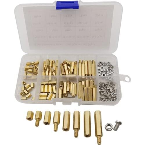 120Pcs/Box M3 Male Female Brass Hex Column Standoff Support Spacer Pillar Connector M3x6/10/15/20mm Screw Nut Assortment Kit