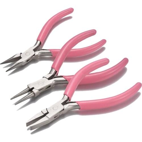 45# Carbon Steel DIY Jewelry Pliers Tools Flat/Round/Needle Nose Pliers For jewelry making Tool Equipments Pink