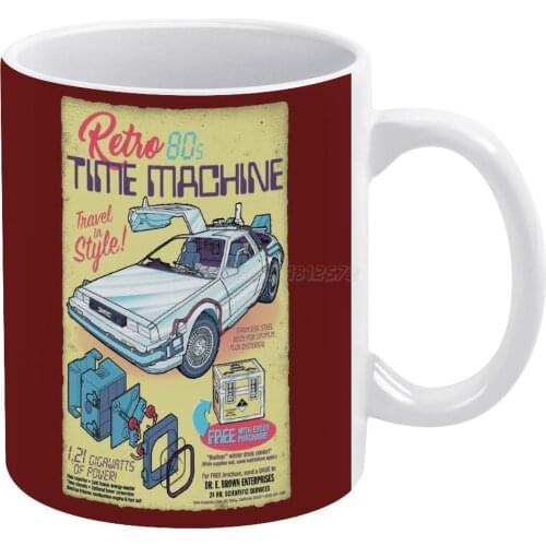Retro Time Machine White Mug 11oz Funny Ceramic Coffee Tea Milk Cups Back to The Future Time Machine 1 21 Gigawatts Comic Book
