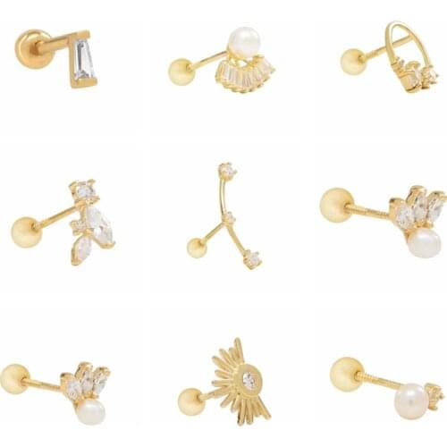 BOAKO 1 Pcs Crystal Pearl 2020 Trend Earrings Silver Girl Earrings Stud Earrings Cartilage Ear Piercing Natural Ear Cuff #1.2