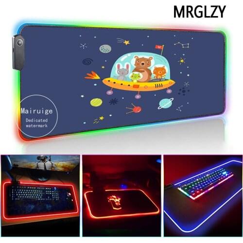 MRGLZY Space Cartoon Pattern LED Light RGB Large Mouse Pads XXL kawaii DeskMat Gaming Accessories for PC Laptop Keyboard MiceMat