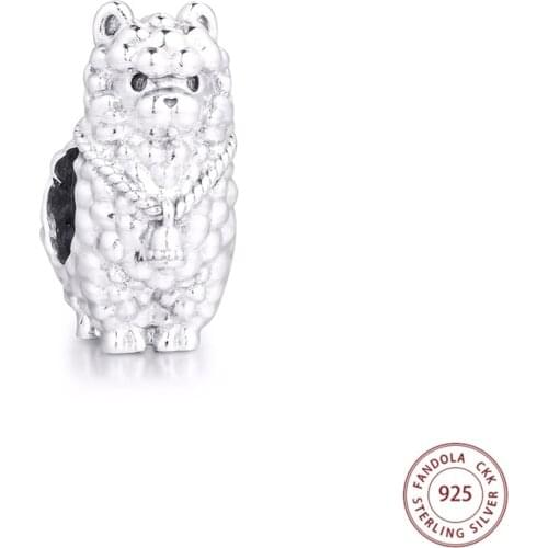 100% Real 925 Sterling Silver Fluffy Llama Charms Fits Original Bracelet Animal Beads for Jewelry Making Kralen Wholesale