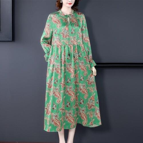 Printed dress autumn new large size loose fashion round neck high quality long casual dress long sleeves soft and comfortable