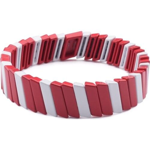 Enamel Tile Bead Bracelet Metal Stretch Bangle Bracelet Women Friendship Gift Geometric Stackable Colorblock Strand Bracelet