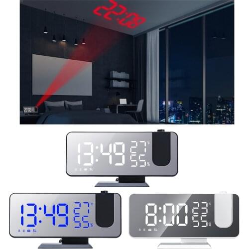 FM Radio Alarm Clock Digital Snooze Function Mirror Desk Table Led Clock With Time Projection