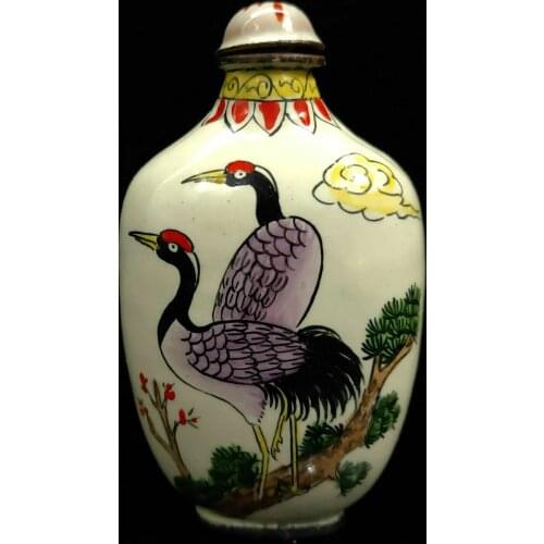 Chinese Antique collection Cloisonne Crane snuff bottle Qian Long W Mark