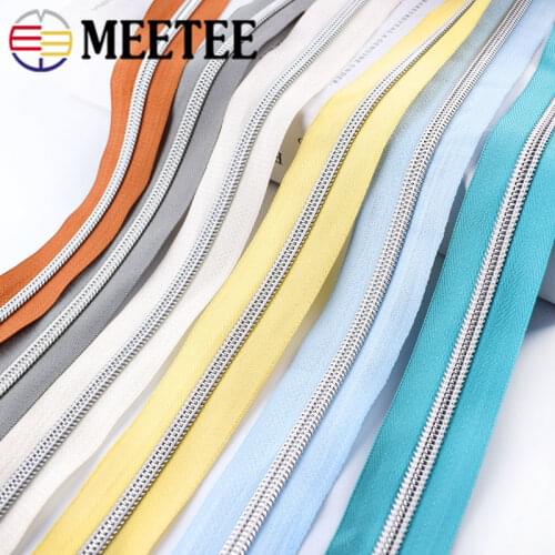 Meetee 5/10Meters 5# Color Nylon Coded Zipper Coil Code Zip+ Silder Head for Luggage Clothing DIY Textile Sewing Accessories