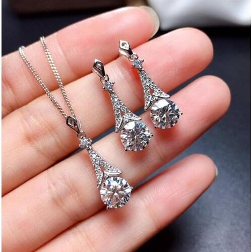 Fashion Tower Pendant Necklace Silver Jewelry Set Inlay Dazzling Cubic Zircon Luxury Earrings For Women Engagement Birthday Gift