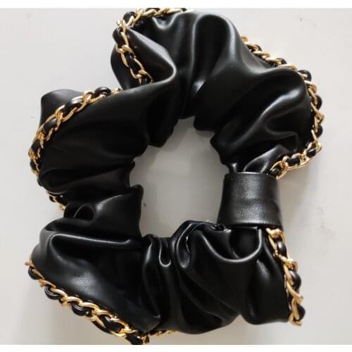 2021 Fashion Women Girl PU Leather Rope Chain Scrunchie Elastic Hair Band Ponytail Holder Hair Ties Headwear Hair Accessories