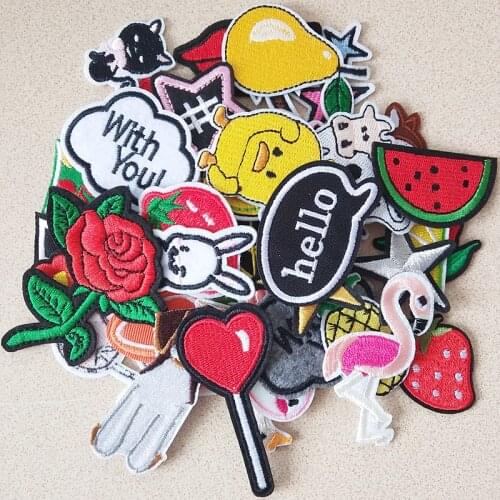 Cartoon Animal Embroidery Patches For Clothing DIY Iron On Patches On Clothes Fruit Patch Rose flower Custom Patch letter star