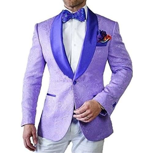 New Arrival One Button Light Purple Paisley Groom Tuxedos Shawl Lapel Groomsmen Men Blazers Suits (Jacket+Pants+Tie) NO:325