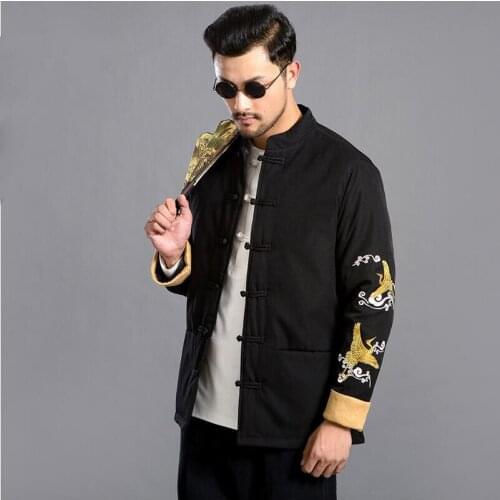New Chinese Traditional Tang suit Tops Manual button ancient embroidery style male outwear Kung Fu Jacket for men Autumn&winter