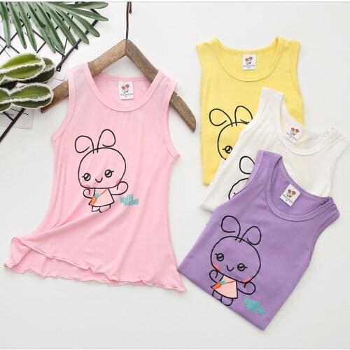 Little Girls Clothes Summer Sleeveless Tee-Shirts Candy Color Rabbit Printing Beach Tops 2-8 Year Children Girls Casual Clothes