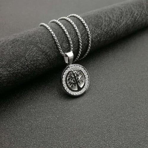POTCET Neutral Stainless Steel Titanium Tree of Life Steel Pendant Necklace Geometric Fashion Hip Hop Party Jewelry