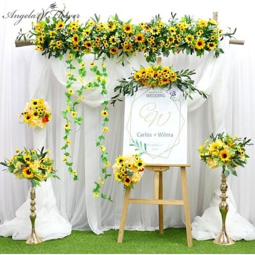 Custom Sunflower Yellow Artificial Flower Arrangement Garland Table Centerpiece Wedding Backdrop Decor Party Cornor Flower Row