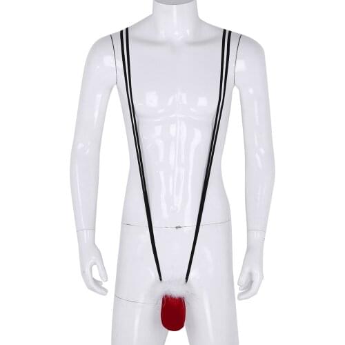 Sexy Lingerie Hot Mens Gay Sexy Panties Christmas Fluffy Mankini Novelty Costume Underwear Underpants G-string Thongs Bodysuit