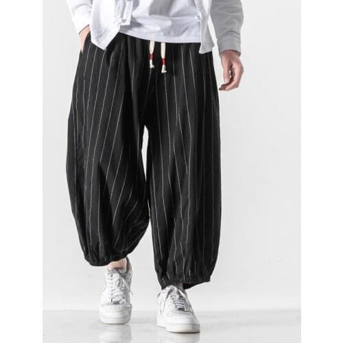 New Men Harajuku Style Wied Leg Pants Joggers Casual Striped Elastic Waist Loose Sweatpants Streetwear Male Trousers Oversized
