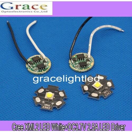 2 sets Cree XML2 LED White Color 10W LED Emitter 20MM +DC3.7V 2.5A LED Driver for flashlight parts