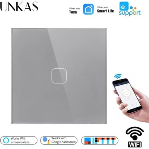 UNKAS Google Home Amazon Alexa Voice Control Touch Switch EU Standard Tuya/Smart Life/ewelink WiFi Wall Light Switch