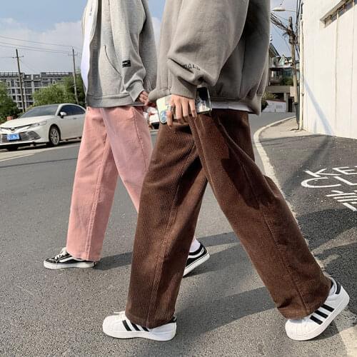 Winter Thickened Corduroy Pants Mens Fashion Retro Casual Wide-leg Pants Men Streetwear Loose Hip-hop Straight Trousers Mens