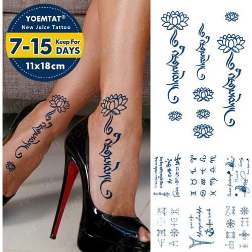 Juice Lasting Waterproof Temporary Tattoo Sticker Tibetan Buddhism Sanskrit Lotus Totem Letter Flash Tattoos Body Art Fake Tatto