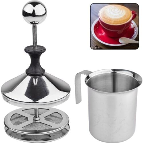 400ml Stainless Steel Milk Frother Double Mesh Milk Frothers Mugs Cappuccino Creamer Foam Coffee Pull Flower Cup Silver