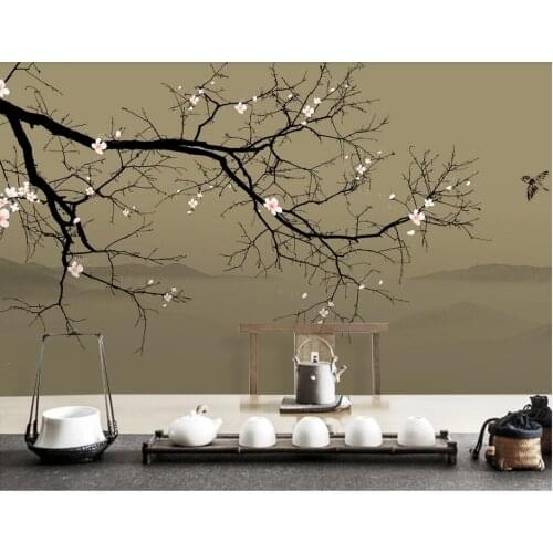 XUE SU Wall covering custom large wallpaper new Chinese style hand-painted ink plum landscape background wall