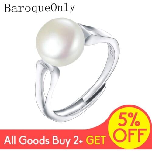 BaroqueOnly 2018Fashion Pearl Ring Jewelry of Silver Oval Natural Freshwater Pearl Rings 925 Sterling Silver Rings for WomenGift