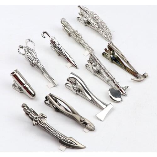 Mens New Simple Fashion Style Tie Clip Metal Sliver Axe Star Tie Bar carving Simple Brushed Smooth crystal Clasp Tie Pin Gifts