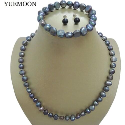 PEARL JEWELRY necklace ,100% FRESHWATER PEARL NECKLACE &BRACELET, 9-10 MM BIG BAROQUE PEARL.925 silver HOOK