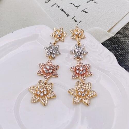 Lanyika Fashion Jewelry Luxury Artistic Flowers Long Earrings Zircon Micro Plated Anniversary Daily Birthday Popular Best Gift