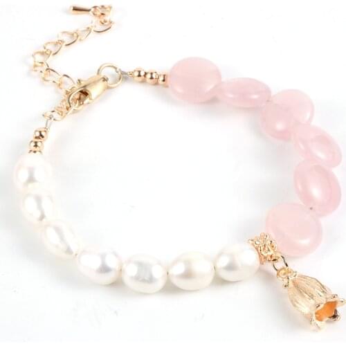Trendy Baroque Pearl Natural Stone Beaded Bracelet Women Girls Fashion Round Crystal Turquoises Bead God Flower Charm Bracelets