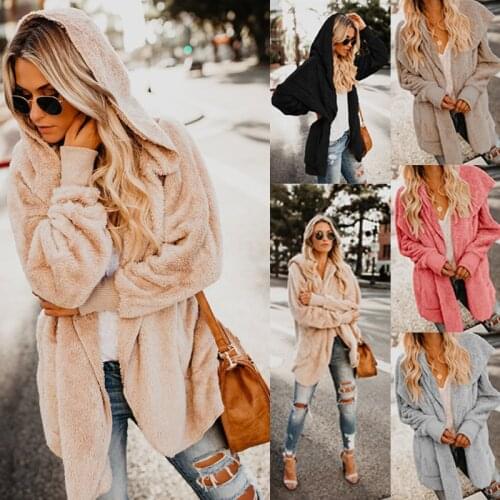 Long Sleeve Cardigan Women Loose Pocket Coat Jacket Winter Woolen Fur Harajuku Hoodie Outwear Blouson Femme Ey